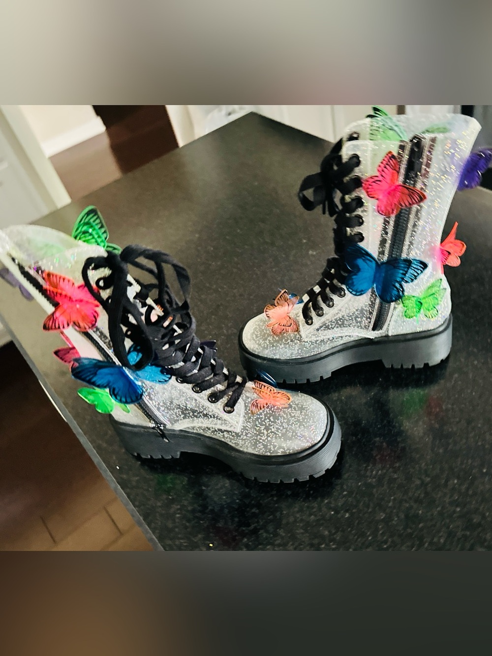 Club Exx Dolls Kill 3D Glitter Butterfly Combat Boots Size 7 - Picture 8 of 12